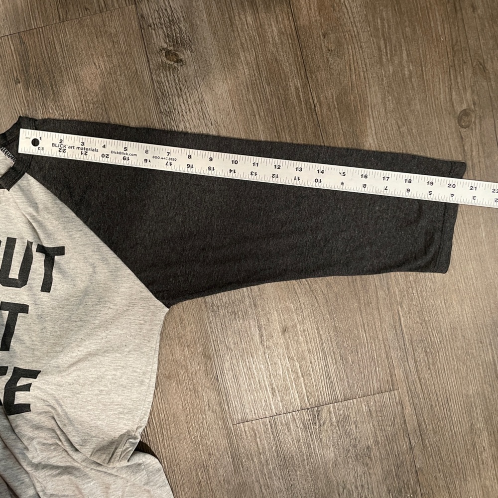 But First Coffee Graphic 3/4 Sleeve Light & Charcoal Gray Tee - Picture 6 of 6